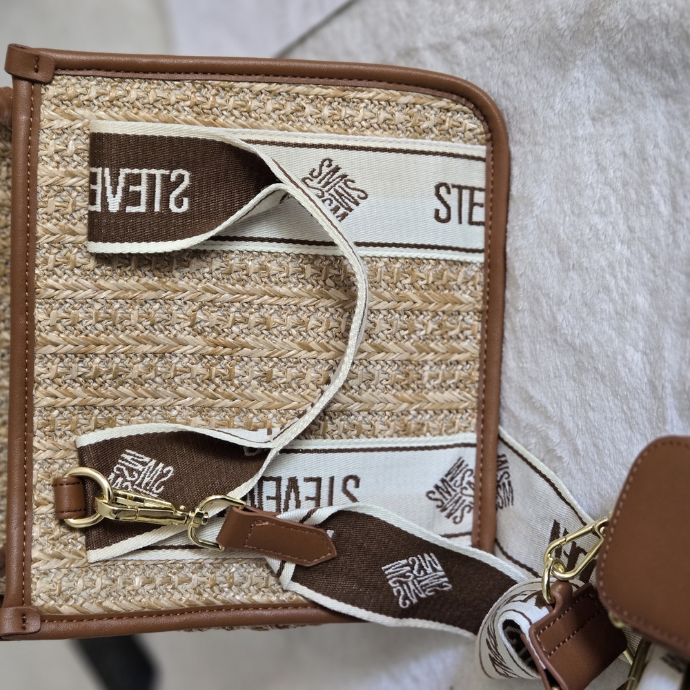 Steve Madden Brown and Tan Woven Crossbody Bag